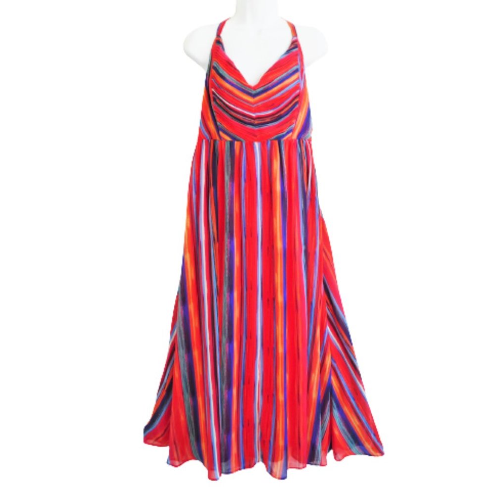 Torrid Rainbow Maxi Dress Chiffon Smocked Back Flowy Adj Straps Pleated  1X
